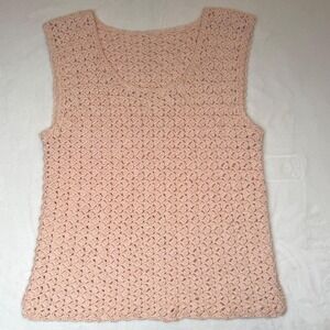 Handmade Vintage Crochet Pink Tank Top Cottagecore Boho Knit Tank Womens Small